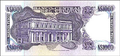 Uruguay 1994. Reverse side of a 1000 Nuevos Pesos bank note. 